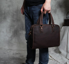 Genuine Leather Mens Coffee Briefcase Shoulder Bag Work Bag Laptop Bag Business Bag for Men