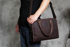 Genuine Leather Mens Coffee Briefcase Shoulder Bag Work Bag Laptop Bag Business Bag for Men