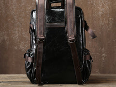 Genuine Leather Mens Cool Black Backpack Laptop Bag Large Travel Bag Hiking Bag for Men
