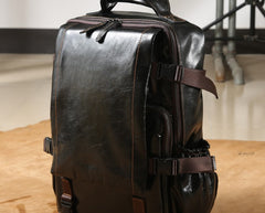 Genuine Leather Mens Cool Black Backpack Laptop Bag Large Travel Bag Hiking Bag for Men