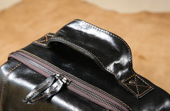 Genuine Leather Mens Cool Black Backpack Laptop Bag Large Travel Bag Hiking Bag for Men