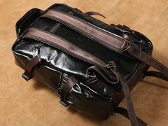 Genuine Leather Mens Cool Black Backpack Laptop Bag Large Travel Bag Hiking Bag for Men