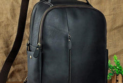 Cool Leather Mens Black Backpack for School Backpack Travel Backpacks For Men - iwalletsmen