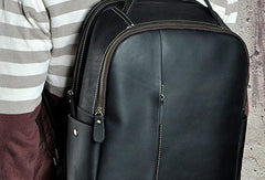 Cool Leather Mens Black Backpack for School Backpack Travel Backpacks For Men - iwalletsmen