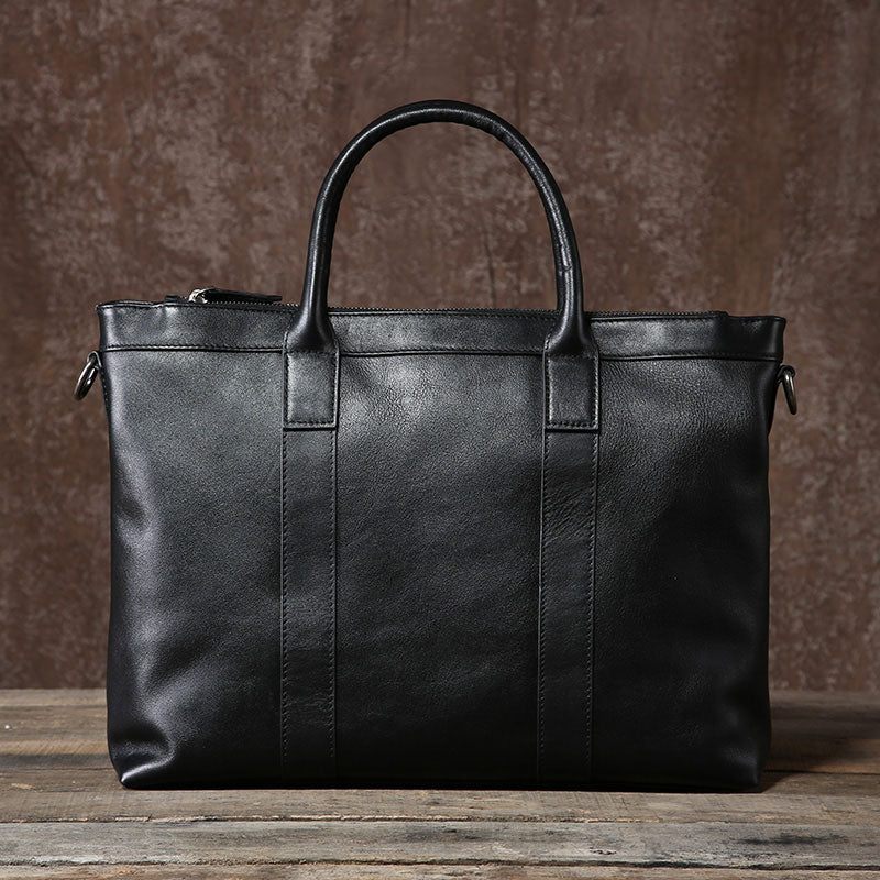 Genuine Leather Mens Cool Black Messenger Bag Briefcase Work Bag Business Bag Laptop Bag for men