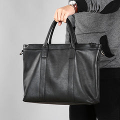 Genuine Leather Mens Cool Black Messenger Bag Briefcase Work Bag Business Bag Laptop Bag for men
