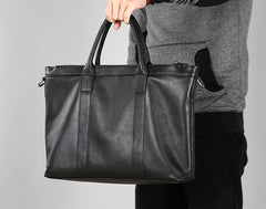 Genuine Leather Mens Cool Black Messenger Bag Briefcase Work Bag Business Bag Laptop Bag for men
