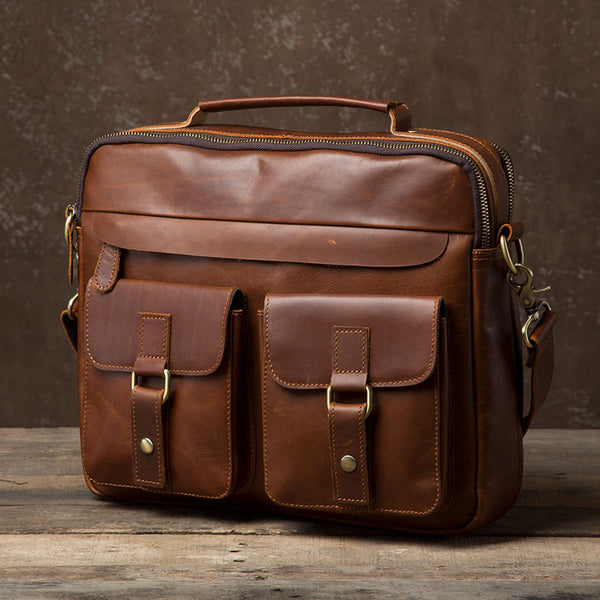 Genuine Leather Mens Cool Messenger Bag Briefcase Work Bag Business Bag Laptop Bag for men