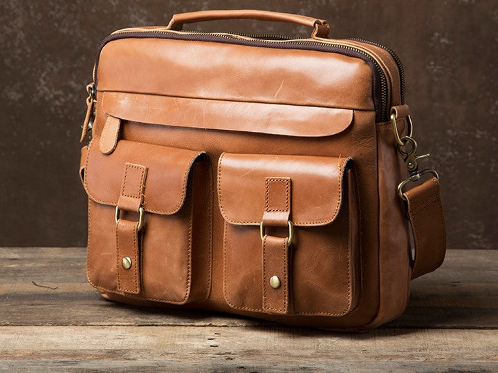 Genuine Leather Mens Cool Messenger Bag Briefcase Work Bag Business Bag Laptop Bag for men
