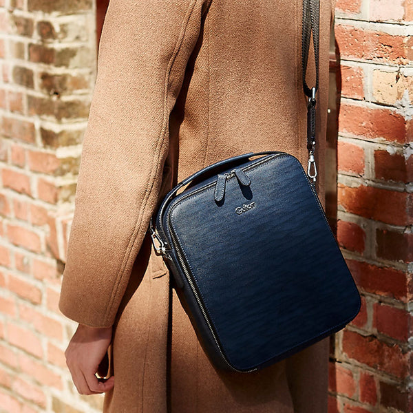 Genuine Leather Mens Cool Shoulder Bag Messenger Bag Chest Bag Bike Bag Cycling Bag for men