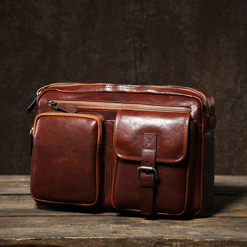Genuine Leather Mens Cool Shoulder Bag Messenger Bag Chest Bag Bike Bag Cycling Bag for men