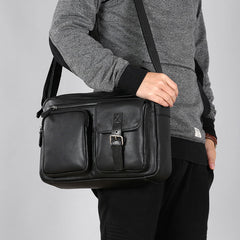 Genuine Leather Mens Cool Shoulder Bag Messenger Bag Chest Bag Bike Bag Cycling Bag for men