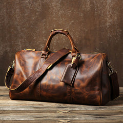 Genuine Leather Mens Large Brown Travel Bag Cool Duffle Bag Shoulder Bag Weekender Bag for Men