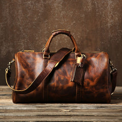 Genuine Leather Mens Large Brown Travel Bag Cool Duffle Bag Shoulder Bag Weekender Bag for Men