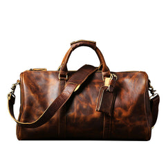 Genuine Leather Mens Large Camel Travel Bag Cool Duffle Bag Shoulder Bag Weekender Bag for Men
