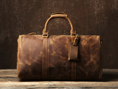 Genuine Leather Mens Large Brown Travel Bag Cool Duffle Bag Shoulder Bag Weekender Bag for Men