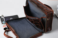 Genuine Leather Mens Large Travel Bag Cool Messenger Bag Shoulder Bag Laptop Bag Briefcase Weekender Bag for Men