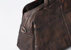 Genuine Leather Mens Travel Bag Coffee Cool Messenger Bag Shoulder Bag Handbag Weekender Bag for Men