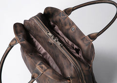 Genuine Leather Mens Travel Bag Coffee Cool Messenger Bag Shoulder Bag Handbag Weekender Bag for Men