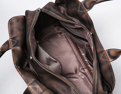 Genuine Leather Mens Travel Bag Coffee Cool Messenger Bag Shoulder Bag Handbag Weekender Bag for Men