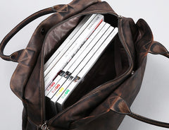 Genuine Leather Mens Travel Bag Coffee Cool Messenger Bag Shoulder Bag Handbag Weekender Bag for Men