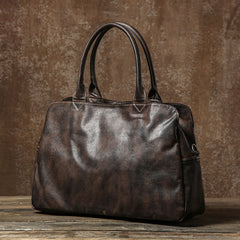 Genuine Leather Mens Travel Bag Coffee Cool Messenger Bag Shoulder Bag Handbag Weekender Bag for Men