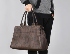 Genuine Leather Mens Travel Bag Coffee Cool Messenger Bag Shoulder Bag Handbag Weekender Bag for Men
