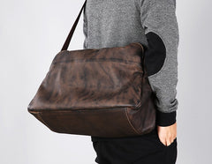 Genuine Leather Mens Travel Bag Coffee Cool Messenger Bag Shoulder Bag Handbag Weekender Bag for Men