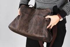 Genuine Leather Mens Travel Bag Coffee Cool Messenger Bag Shoulder Bag Handbag Weekender Bag for Men