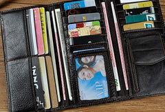 Genuine Leather Mens Trifold Wallet Coffee Long Wallet for Men with Multi Cards - iwalletsmen