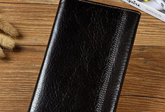 Genuine Leather Mens Trifold Wallet Coffee Long Wallet for Men with Multi Cards - iwalletsmen