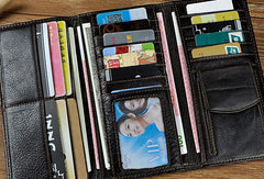 Genuine Leather Mens Trifold Wallet Coffee Long Wallet for Men with Multi Cards - iwalletsmen