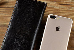 Genuine Leather Mens Trifold Wallet Coffee Long Wallet for Men with Multi Cards - iwalletsmen