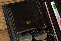 Genuine Leather Mens Trifold Wallet Coffee Long Wallet for Men with Multi Cards - iwalletsmen