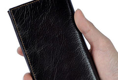 Genuine Leather Mens Trifold Wallet Coffee Long Wallet for Men with Multi Cards - iwalletsmen