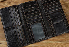 Genuine Leather Mens Trifold Wallet Coffee Long Wallet for Men with Multi Cards - iwalletsmen