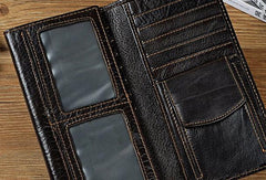 Genuine Leather Mens Trifold Wallet Coffee Long Wallet for Men with Multi Cards - iwalletsmen