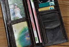 Genuine Leather Mens Trifold Wallet Coffee Long Wallet for Men with Multi Cards - iwalletsmen