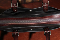 Genuine Leather Mens Vintage Black Briefcase Shoulder Bag Work Bag Laptop Bag Business Bag for Men
