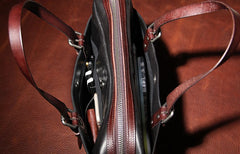 Genuine Leather Mens Vintage Black Briefcase Shoulder Bag Work Bag Laptop Bag Business Bag for Men