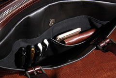 Genuine Leather Mens Vintage Black Briefcase Shoulder Bag Work Bag Laptop Bag Business Bag for Men