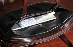 Genuine Leather Mens Vintage Black Briefcase Shoulder Bag Work Bag Laptop Bag Business Bag for Men