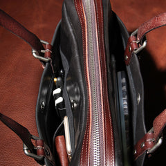 Genuine Leather Mens Vintage Black Briefcase Shoulder Bag Work Bag Laptop Bag Business Bag for Men