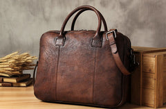Genuine Leather Mens Vintage Gray Briefcase Shoulder Bag Work Bag Laptop Bag Business Bag for Men