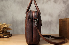 Genuine Leather Mens Vintage Gray Briefcase Shoulder Bag Work Bag Laptop Bag Business Bag for Men