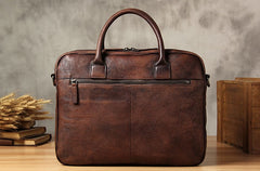 Genuine Leather Mens Vintage Dark Brown Briefcase Shoulder Bag Work Bag Laptop Bag Business Bag for Men