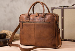 Genuine Leather Mens Vintage Dark Brown Briefcase Shoulder Bag Work Bag Laptop Bag Business Bag for Men
