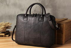Genuine Leather Mens Vintage Dark Brown Briefcase Shoulder Bag Work Bag Laptop Bag Business Bag for Men