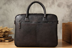 Genuine Leather Mens Vintage Gray Briefcase Shoulder Bag Work Bag Laptop Bag Business Bag for Men