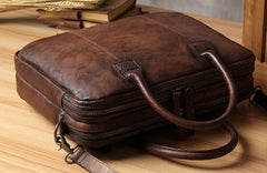 Genuine Leather Mens Vintage Dark Brown Briefcase Shoulder Bag Work Bag Laptop Bag Business Bag for Men